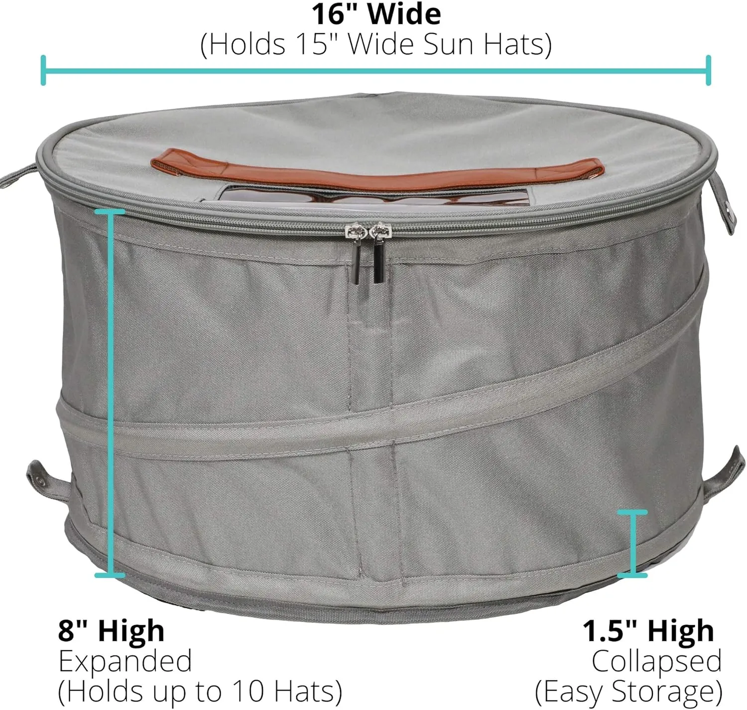 Hat Storage Box | Stuffed Animal Toy Storage | Stackable Round Pop-up Container | Travel Hat Boxes for Women & Men | Closet Organizer w Lid | Dust Cover Cowboy Sun Beach Hats (Gray, 2 Pack)