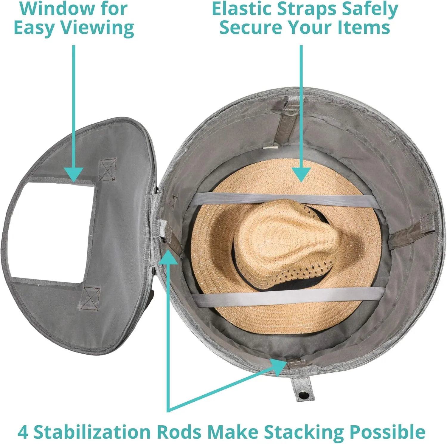 Hat Storage Box | Stuffed Animal Toy Storage | Stackable Round Pop-up Container | Travel Hat Boxes for Women & Men | Closet Organizer w Lid | Dust Cover Cowboy Sun Beach Hats (Gray, 2 Pack)