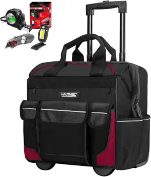 HAUTMEC Professional 14.5" Wide Mouth Rolling Tool Bag with 3 Pcs Tool Set