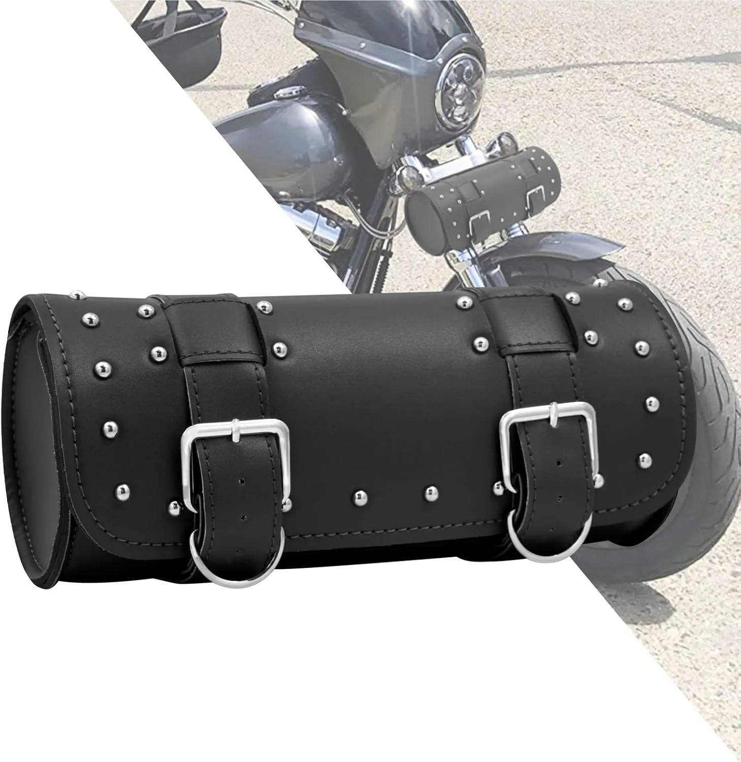 HDBUBALUS Tool Bags Handlebar Bag Saddlebag Fork Roll Tool Bag Sissy Bar Barrel Bag Storage Bag Universal Fit For Harley Yamaha Suzuki Black