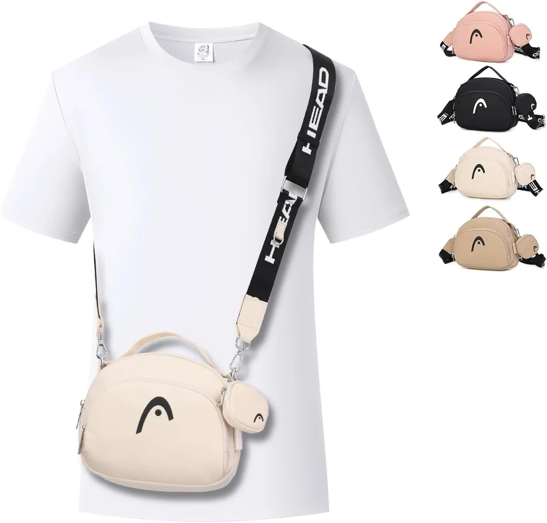HEAD Waterproof Small Crossbody Bag for Women, Removable Wide Strap Black Shoulder Handbags Purse with Mini Coins Bag