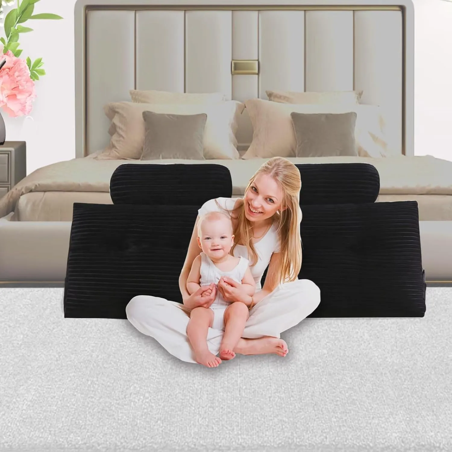Headboard Pillow for Perfect Reading and Relaxation - Black Wedge Backrest Pillow for Bed,Daybed,and Lounging - Supportive and Stylish Long Pillow for Sitting and Sleeping Full (54x8x20 Inches)
