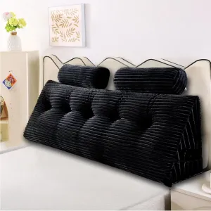 Headboard Pillow for Perfect Reading and Relaxation - Black Wedge Backrest Pillow for Bed,Daybed,and Lounging - Supportive and Stylish Long Pillow for Sitting and Sleeping Full (54x8x20 Inches)