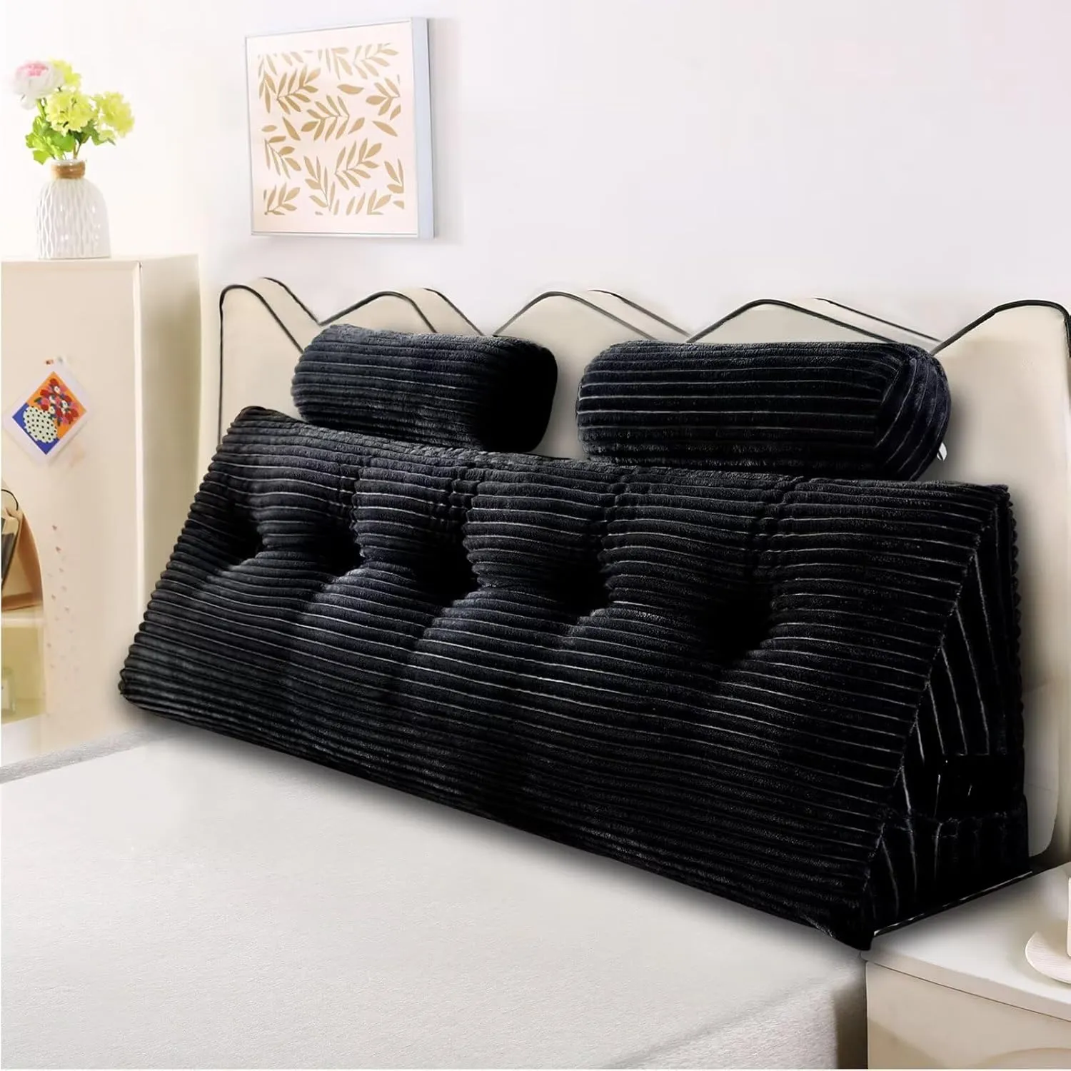 Headboard Pillow for Perfect Reading and Relaxation - Black Wedge Backrest Pillow for Bed,Daybed,and Lounging - Supportive and Stylish Long Pillow for Sitting and Sleeping Full (54x8x20 Inches)