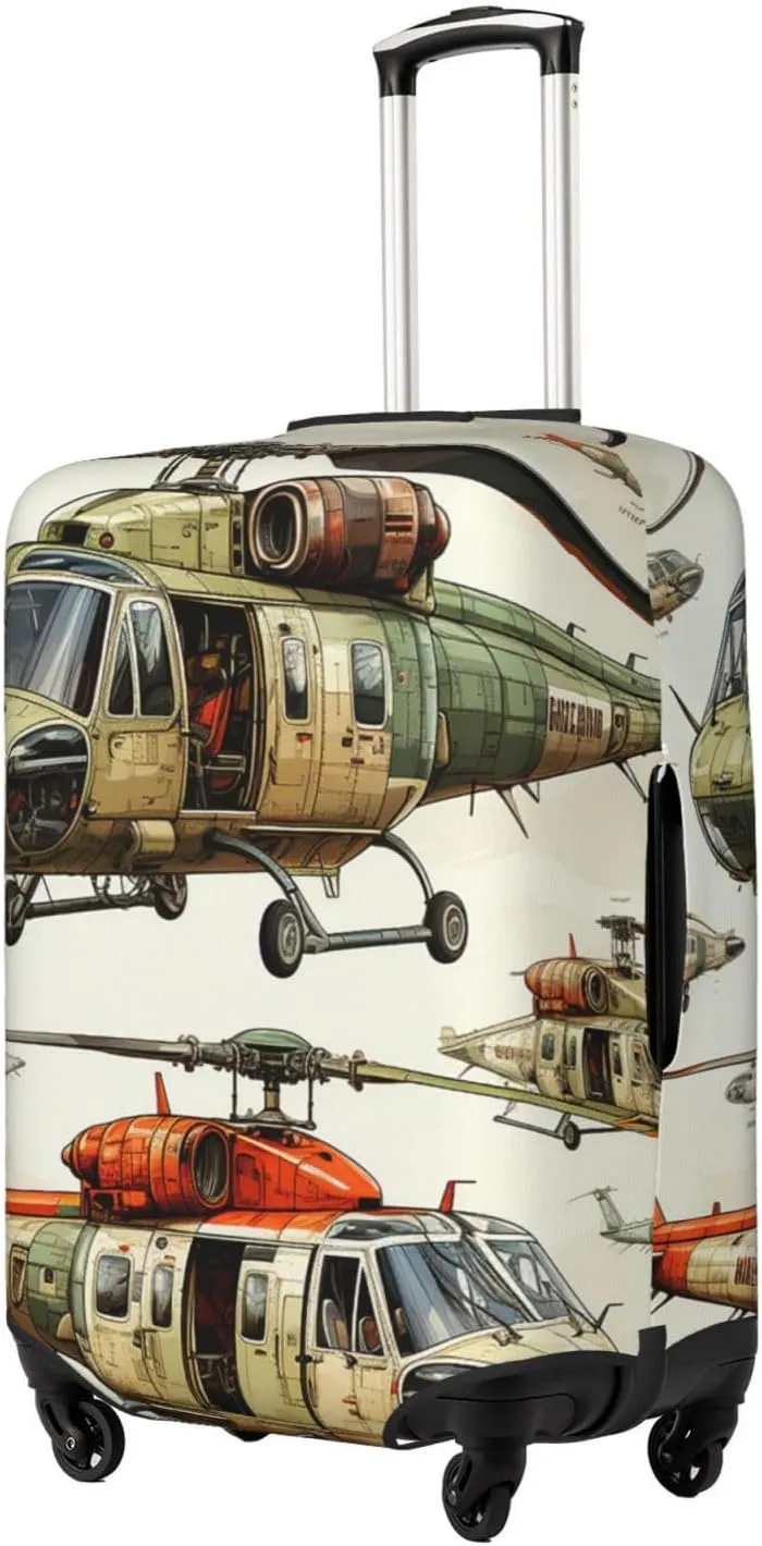 Helicopters Aviation Cartoon aircraft Vintage Elastic Travel Luggage Cover Travel Suitcase Cover for Trunk Case 19''-32'' Luggage Protective Cover