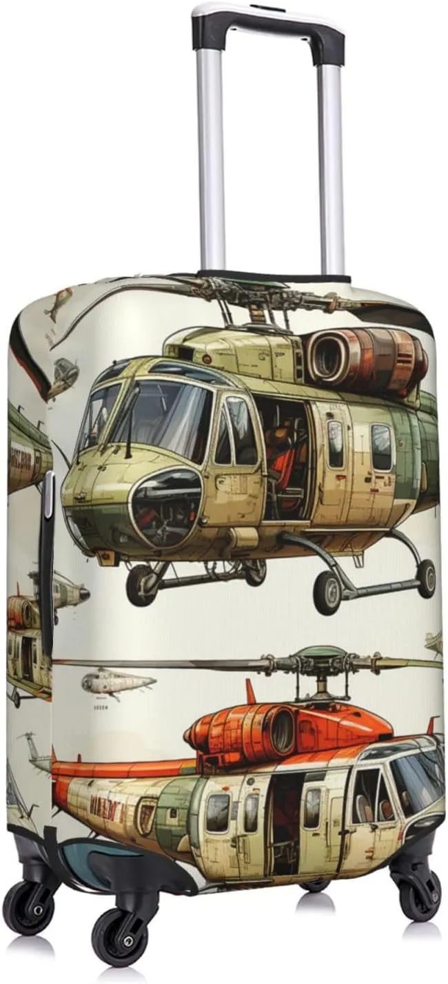 Helicopters Aviation Cartoon aircraft Vintage Elastic Travel Luggage Cover Travel Suitcase Cover for Trunk Case 19''-32'' Luggage Protective Cover