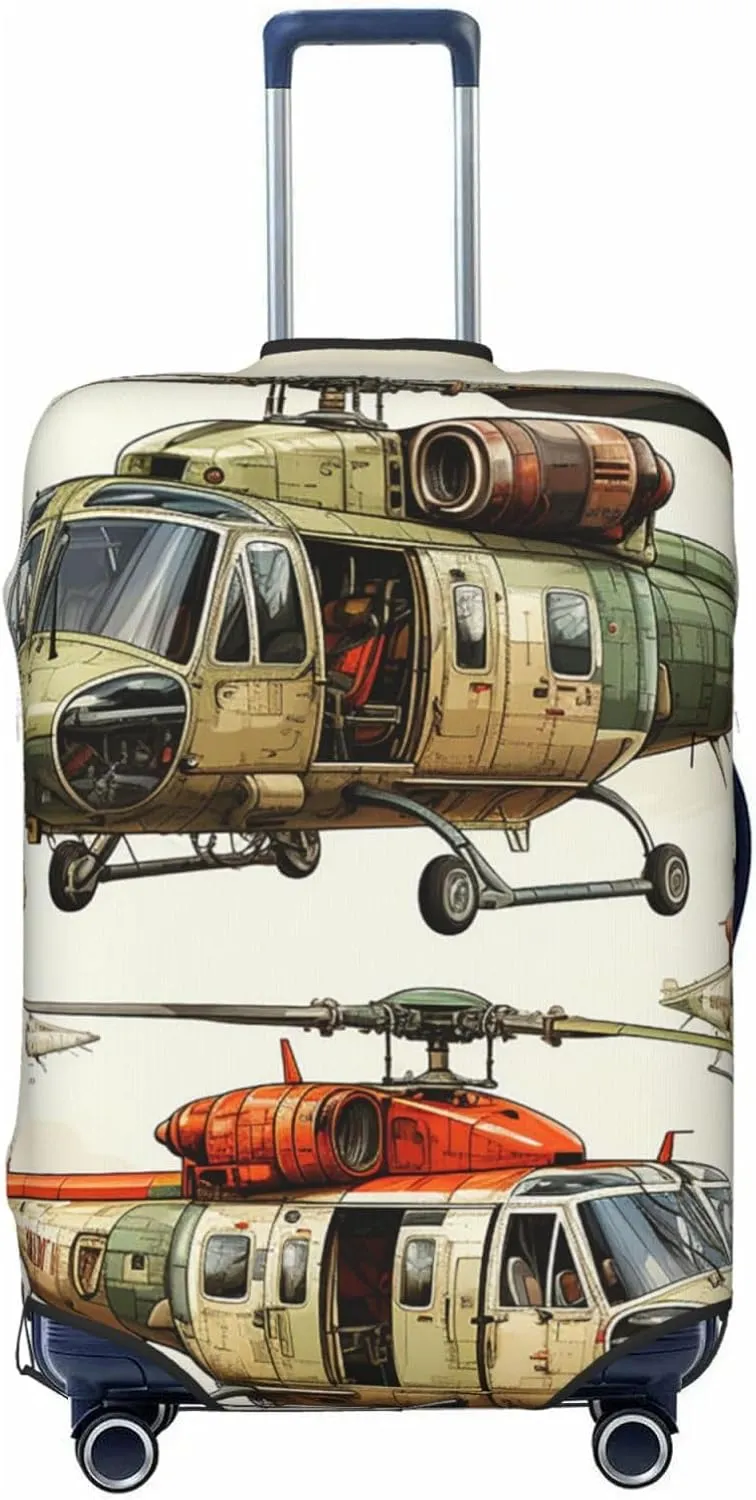 Helicopters Aviation Cartoon aircraft Vintage Elastic Travel Luggage Cover Travel Suitcase Cover for Trunk Case 19''-32'' Luggage Protective Cover