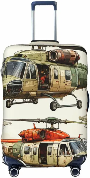 Helicopters Aviation Cartoon aircraft Vintage Elastic Travel Luggage Cover Travel Suitcase Cover for Trunk Case 19''-32'' Luggage Protective Cover