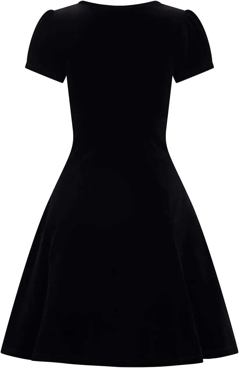 Hell Bunny Morticia Crystal Spider Web Black Gothic Wicca Velvet Dress