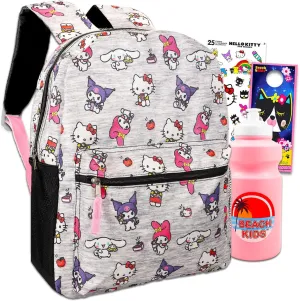 Hello Kitty Backpack for Girls - 16' School Bag Set with Front Pocket, Stickers, Water Bottle