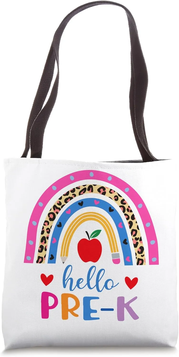 Hello Pre-K preschool rainbow leopard print Back To School Tote Bag