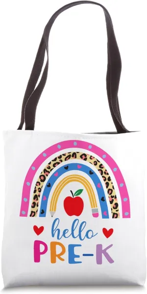 Hello Pre-K preschool rainbow leopard print Back To School Tote Bag