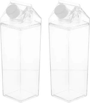 Hemoton 2Pcs Clear Water Bottle Milk Carton Shaped Water Bottle Reusable Plastic Juice Bottle Beverage Milk Cup For Outdoor Climbing Travel Or Camping 500ml