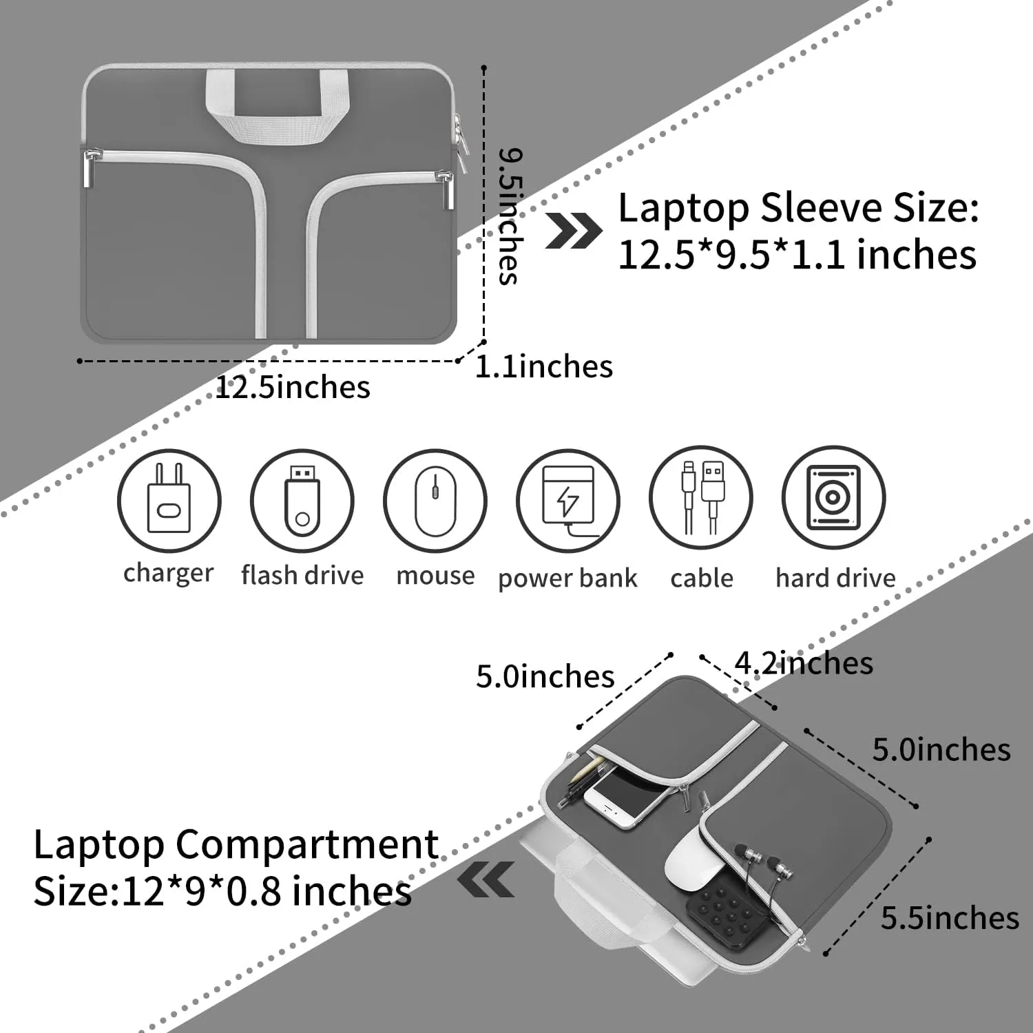 HESTECH Chromebook Case,11.6-12.3 Laptop Sleeve Neoprene Computer Bag Handle Protective Cover for Acer R11/Spin 311/HP Stream/Samsung/Surface Pro X/7/6/5/4/Go 12.4"/13 inch MacBook Air/Pro M2 M1,Gray