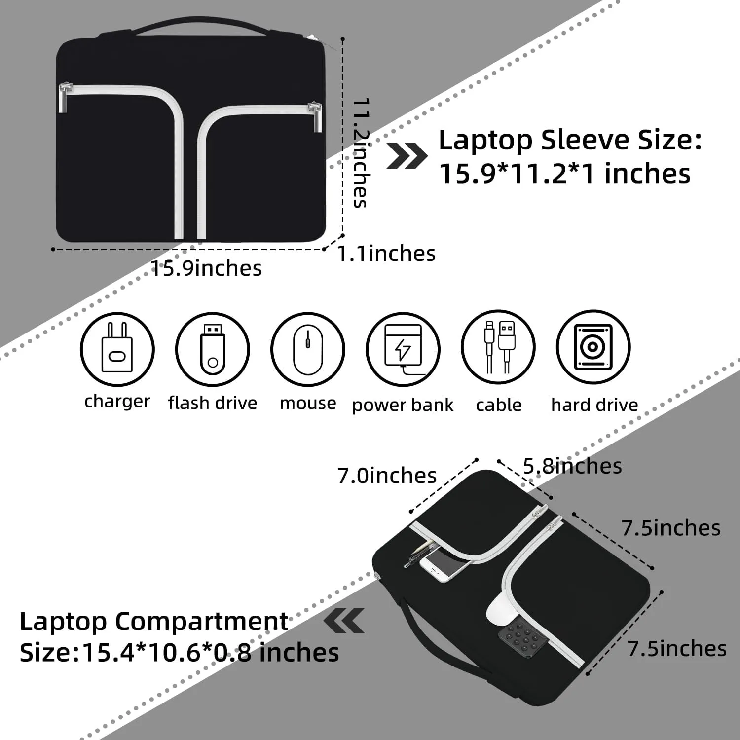 HESTECH Chromebook Case,14-15.4 Neoprene Laptop Sleeve Case with Handle for 15-15.6 Inch HP | Dell | Asus | Acer | Samsung Laptops Ultrabook,Black