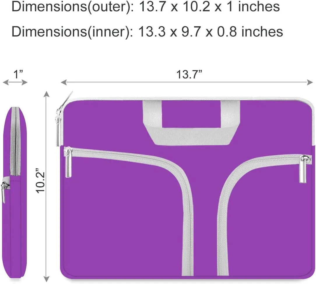 HESTECH laptop case 13 inch Chromebook Sleeve Cover,Neoprene Carrying Handle Bag for Dell XPS/MacBook Air/Pro M2 M1 Surface Book 13.5"/Acer Asus Samsung Galaxy 13.3" Google HP Computer,Purple