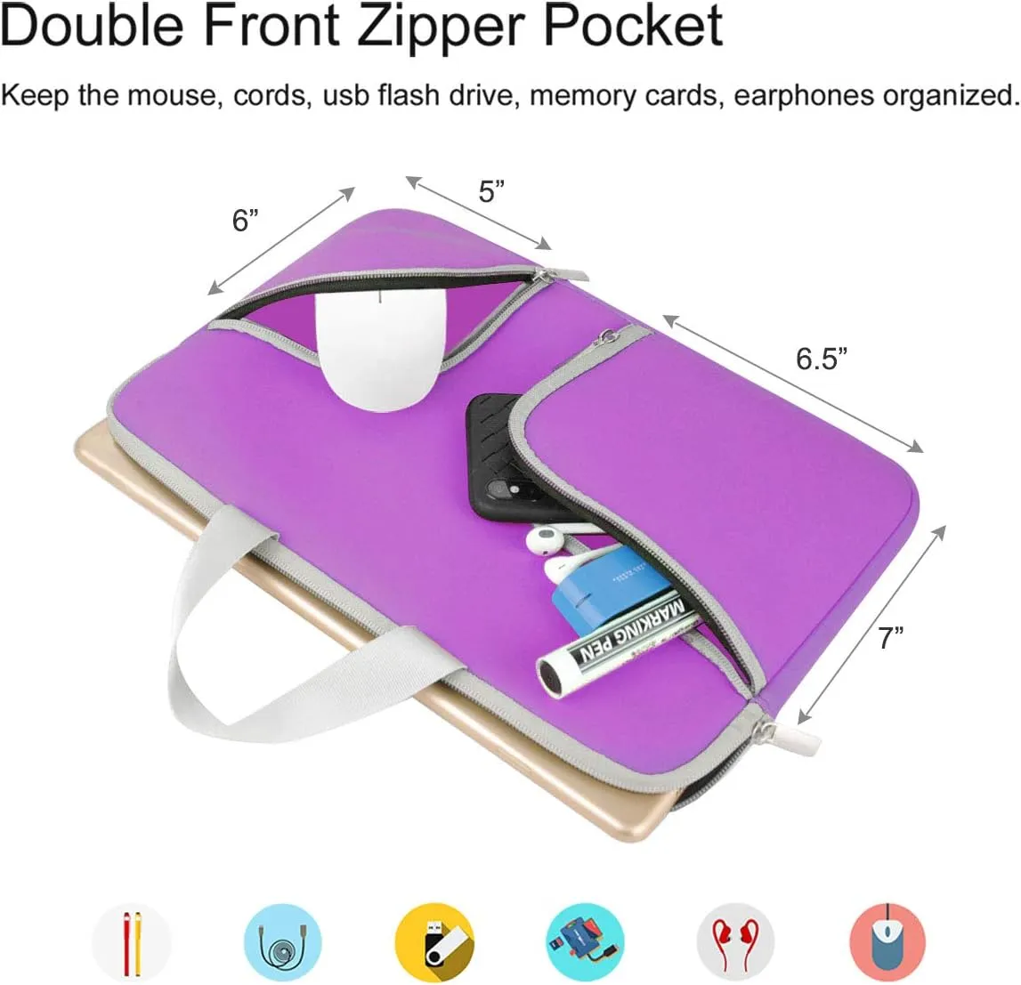 HESTECH laptop case 13 inch Chromebook Sleeve Cover,Neoprene Carrying Handle Bag for Dell XPS/MacBook Air/Pro M2 M1 Surface Book 13.5"/Acer Asus Samsung Galaxy 13.3" Google HP Computer,Purple