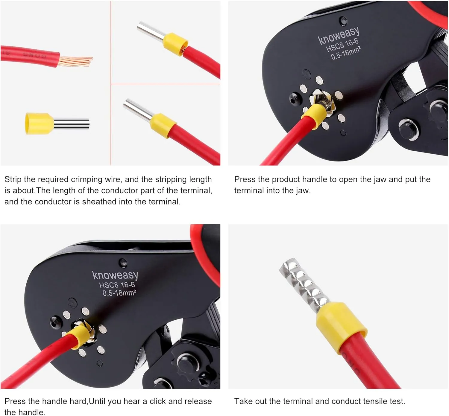 Hexagonal Ferrule Crimping Tool,Knoweasy 16-6 Ferrules Crimp Tool and Hexagonal Wire Ferrule Crimper Used for 30-5 AWG/0.5-16mm² Cable End Sleeves