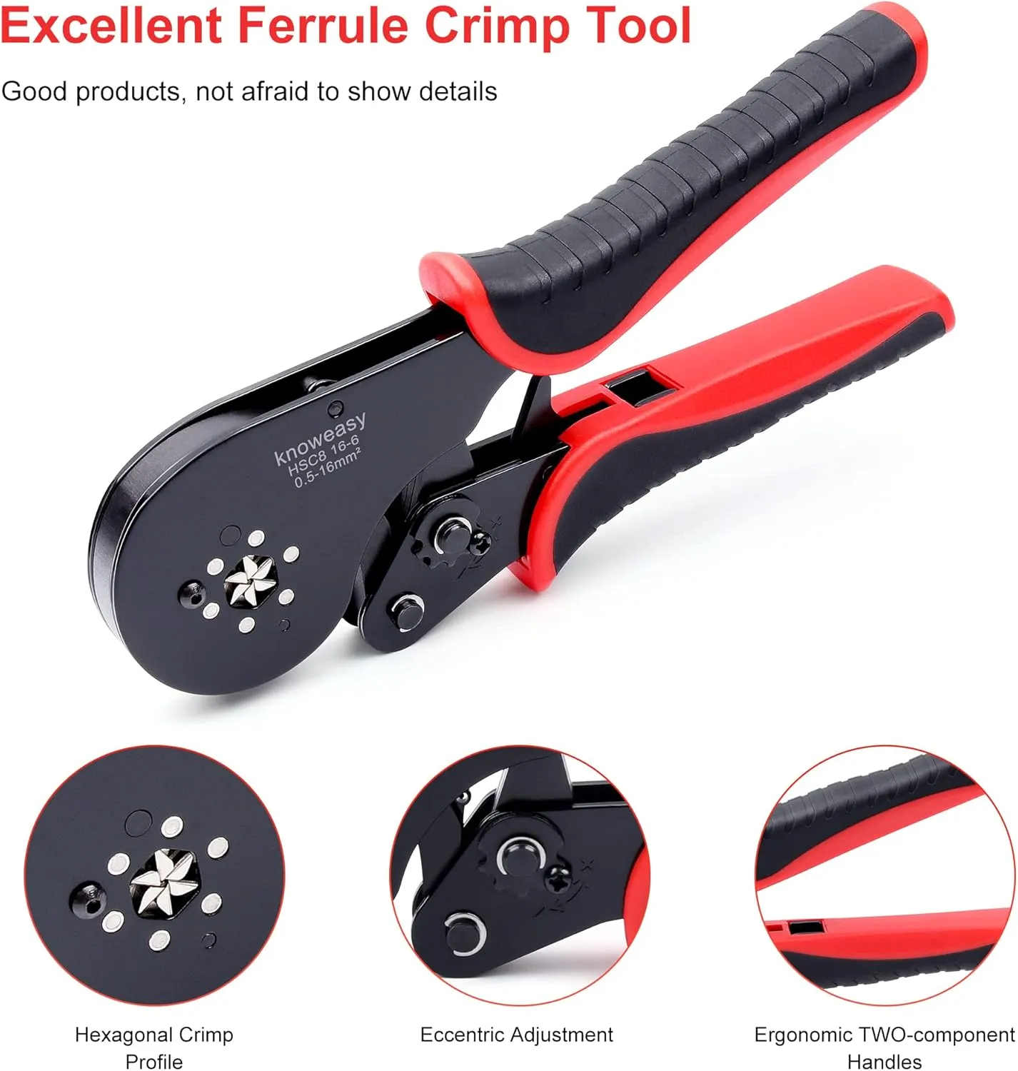 Hexagonal Ferrule Crimping Tool,Knoweasy 16-6 Ferrules Crimp Tool and Hexagonal Wire Ferrule Crimper Used for 30-5 AWG/0.5-16mm² Cable End Sleeves