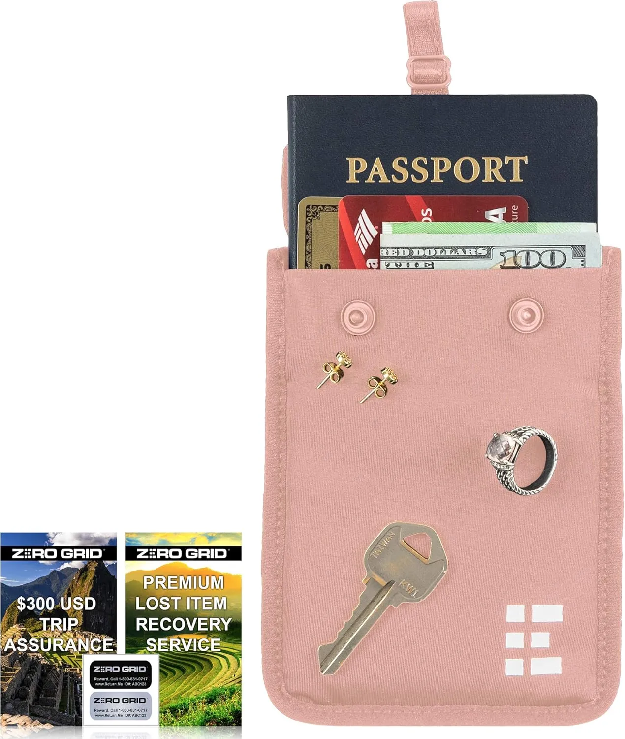 Hidden Bra Wallet - Travel Pouch and Secret Pocket for Passport, Money, Credit Cards - Undercover Stash for All Bra Sizes - Secure, Comfortable, Machine Washable - Pink