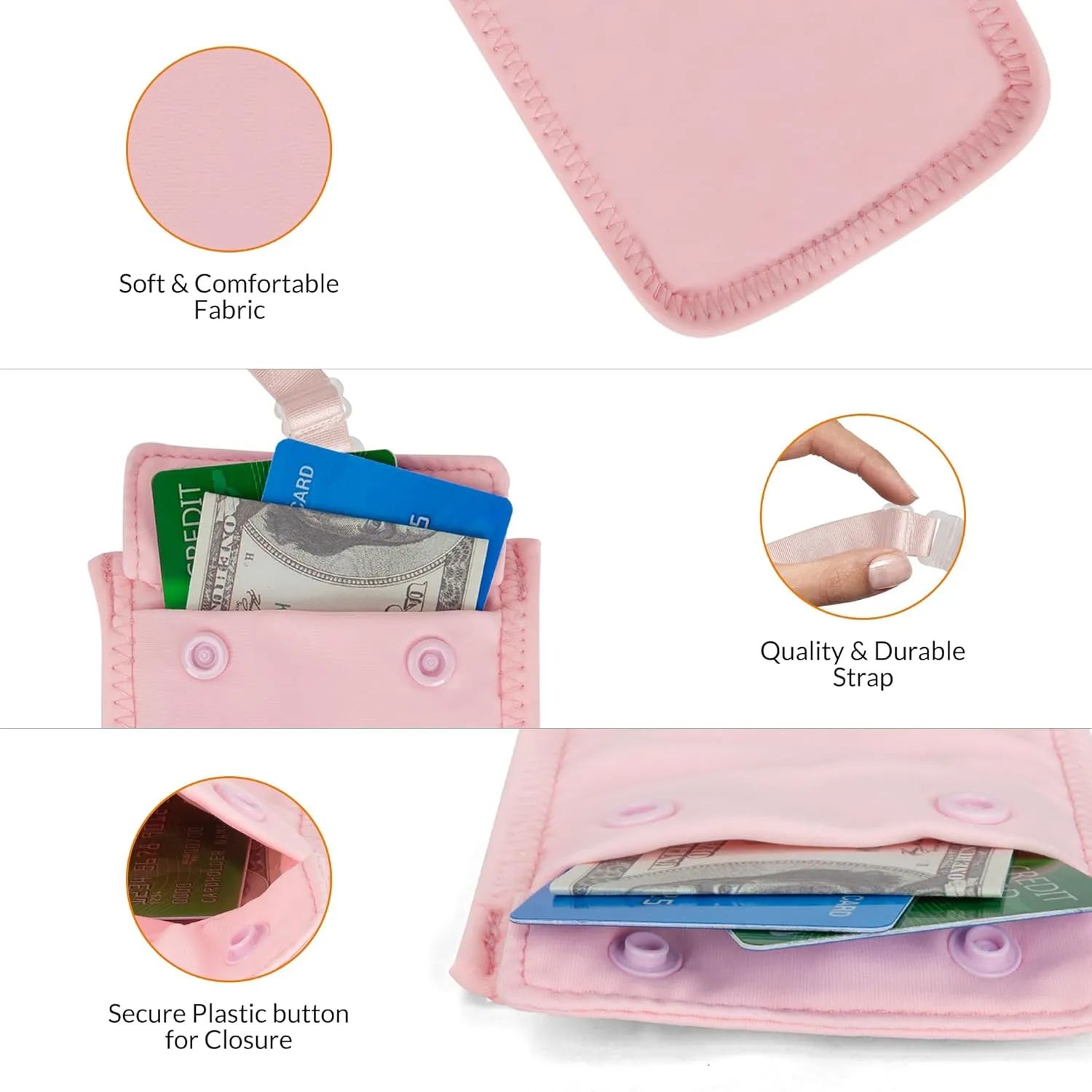 Hidden Travel Bra Wallet for Women - Money Pouch & Secret Pocket for Keys, Money & Valuables - Under Clothes Travel Pouch, Undercover Bra Stash Fits All Bra Sizes - Pink