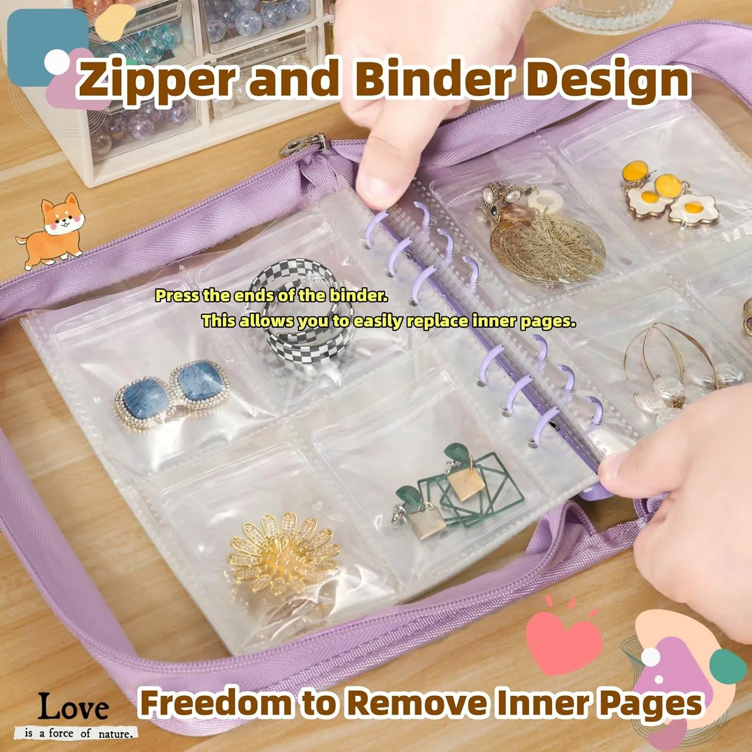 High Capacity Jewelry Organizer Travel Earring Organizer Case Transparent Jewelry Storage Book for Accesorios, Earring, Necklace, Ring, With pvc Jewelry Pouches Zipper Bags