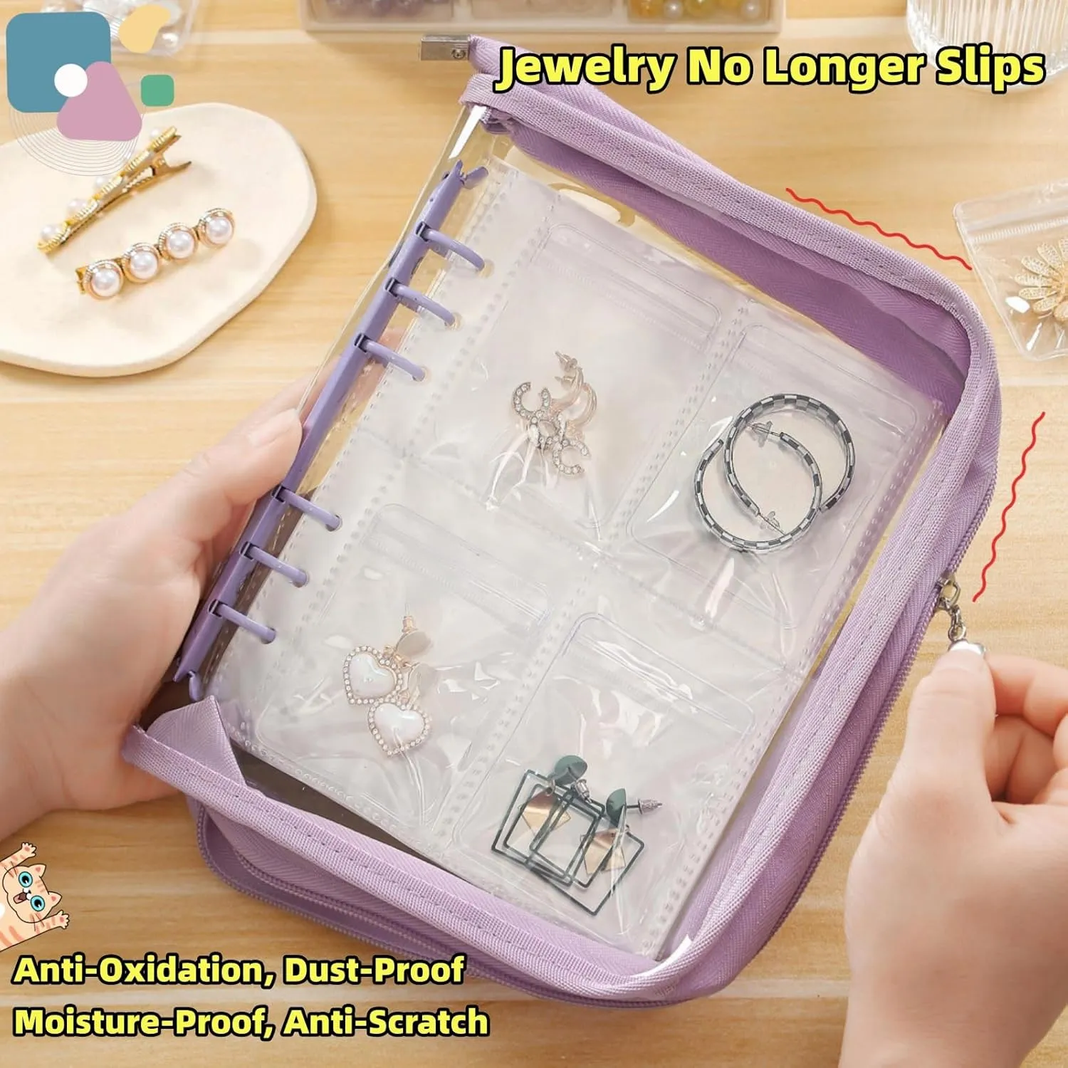 High Capacity Jewelry Organizer Travel Earring Organizer Case Transparent Jewelry Storage Book for Accesorios, Earring, Necklace, Ring, With pvc Jewelry Pouches Zipper Bags