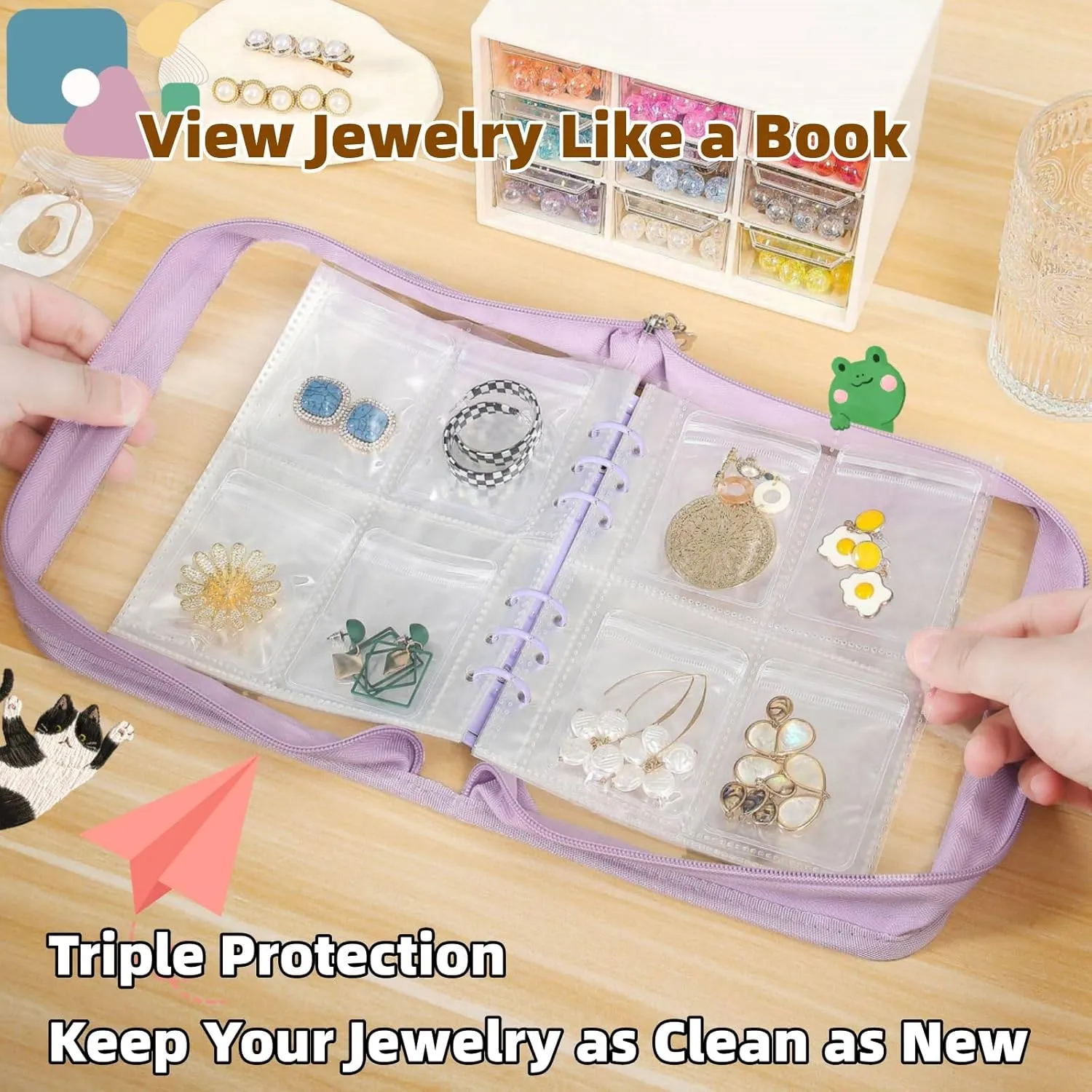 High Capacity Jewelry Organizer Travel Earring Organizer Case Transparent Jewelry Storage Book for Accesorios, Earring, Necklace, Ring, With pvc Jewelry Pouches Zipper Bags