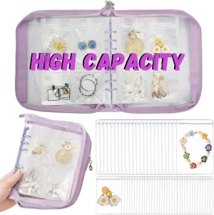 High Capacity Jewelry Organizer Travel Earring Organizer Case Transparent Jewelry Storage Book for Accesorios, Earring, Necklace, Ring, With pvc Jewelry Pouches Zipper Bags