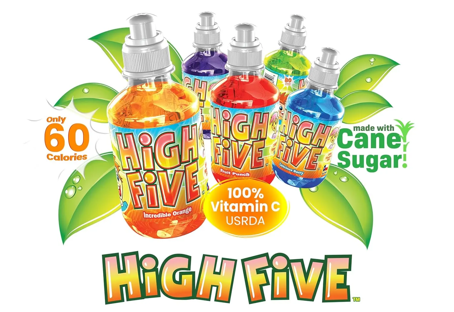 High Five Juice Drink – Apple - 10.1 oz Bottles, Naturally Sweetened with Vitamin C, Low-Calorie Fruit Juice Beverages with Spill Proof Sports Cap 10.1 Ounce (Pack of 24)
