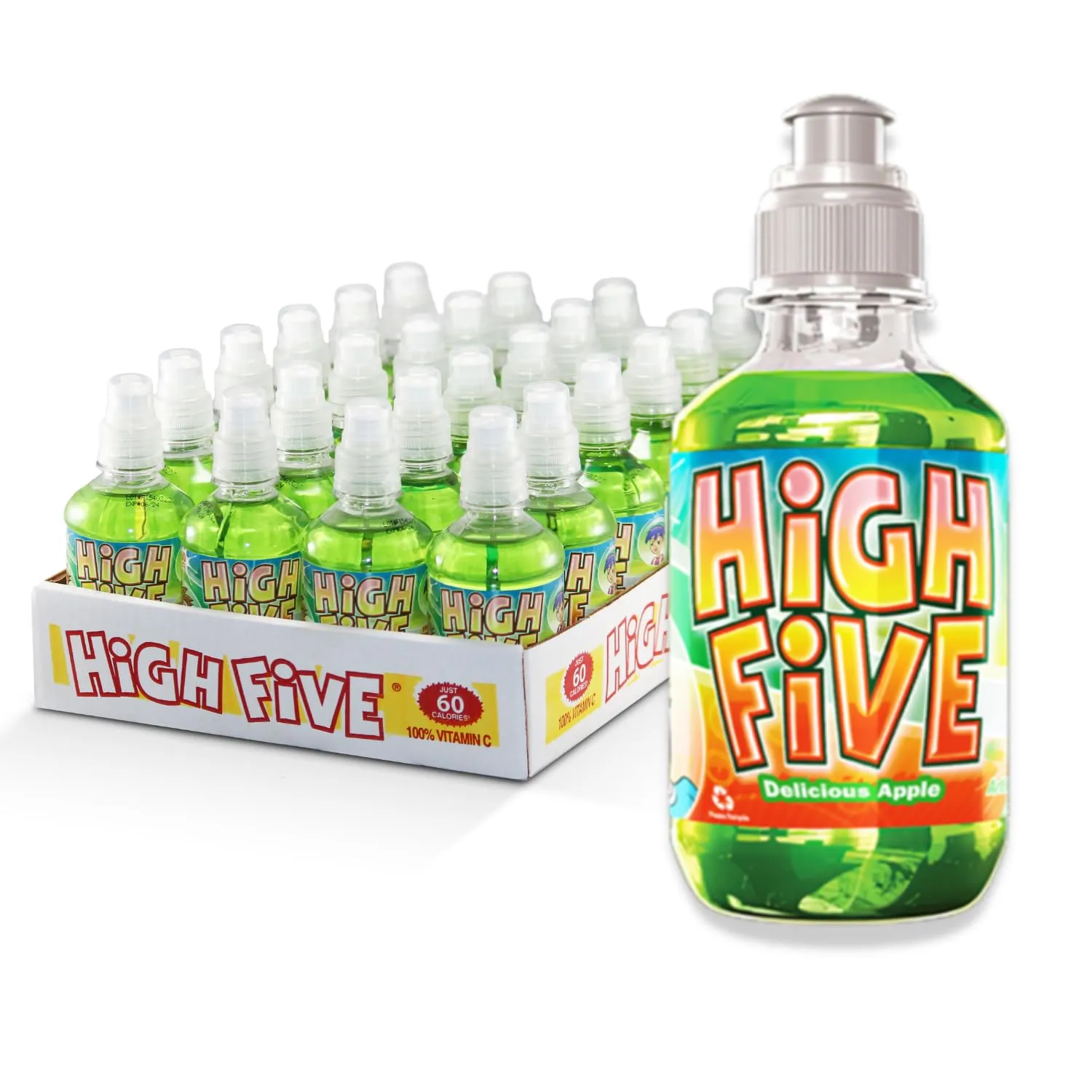 High Five Juice Drink – Apple - 10.1 oz Bottles, Naturally Sweetened with Vitamin C, Low-Calorie Fruit Juice Beverages with Spill Proof Sports Cap 10.1 Ounce (Pack of 24)