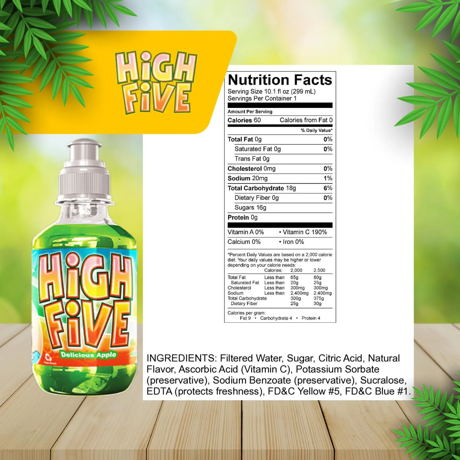 High Five Juice Drink – Apple - 10.1 oz Bottles, Naturally Sweetened with Vitamin C, Low-Calorie Fruit Juice Beverages with Spill Proof Sports Cap 10.1 Ounce (Pack of 24)
