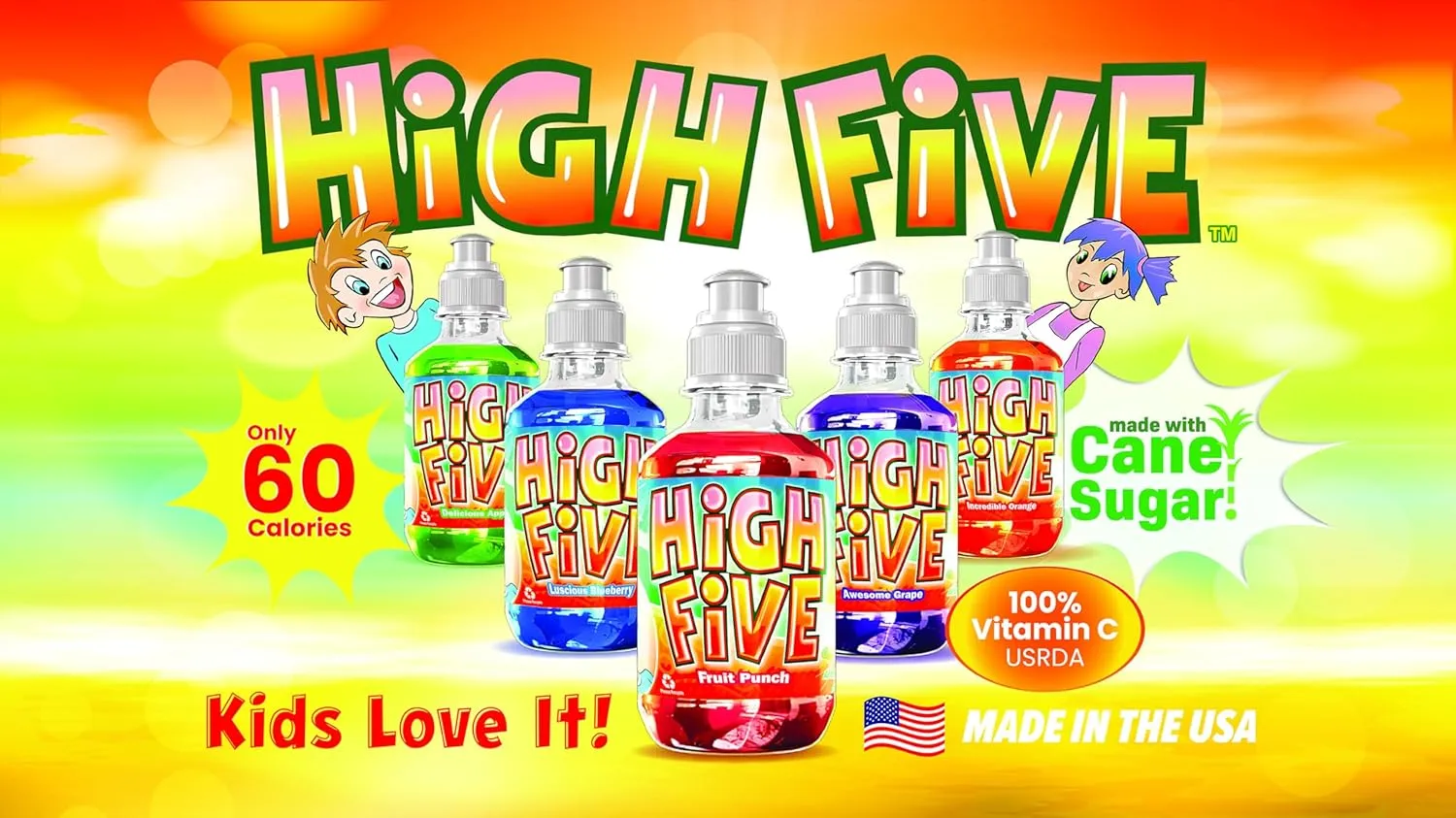 High Five Juice Drink – Apple - 10.1 oz Bottles, Naturally Sweetened with Vitamin C, Low-Calorie Fruit Juice Beverages with Spill Proof Sports Cap 10.1 Ounce (Pack of 24)