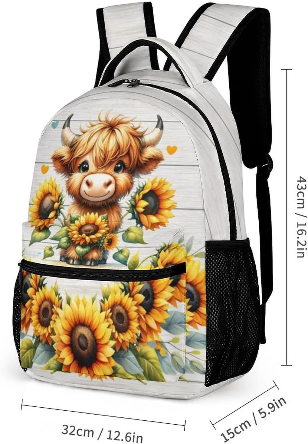 Highland Cow Backpack for Kids Girls Boys School, 16 Inches Cute Highland Cow Theme Bookbag, Adjustable, Lightweight, Large Capacity, Colorful Backpack for School