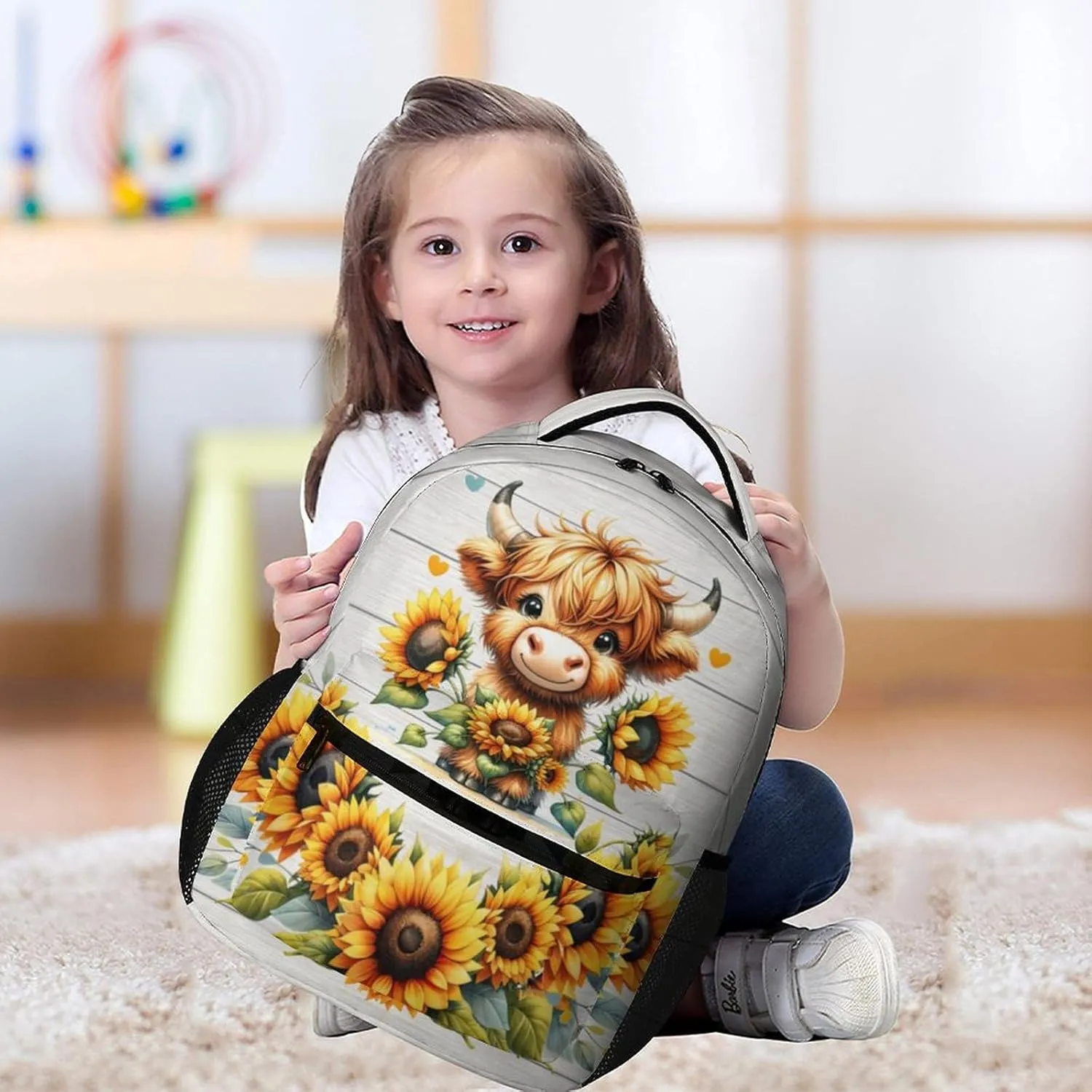 Highland Cow Backpack for Kids Girls Boys School, 16 Inches Cute Highland Cow Theme Bookbag, Adjustable, Lightweight, Large Capacity, Colorful Backpack for School