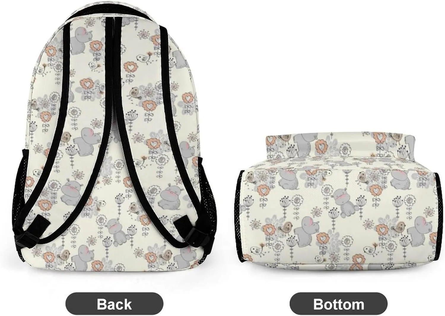 Hippo Backpack for Kids Girls Boys School, 16 Inches Cute Hippo Theme Bookbag, Adjustable, Lightweight, Large Capacity, Colorful Hippo Backpack for School