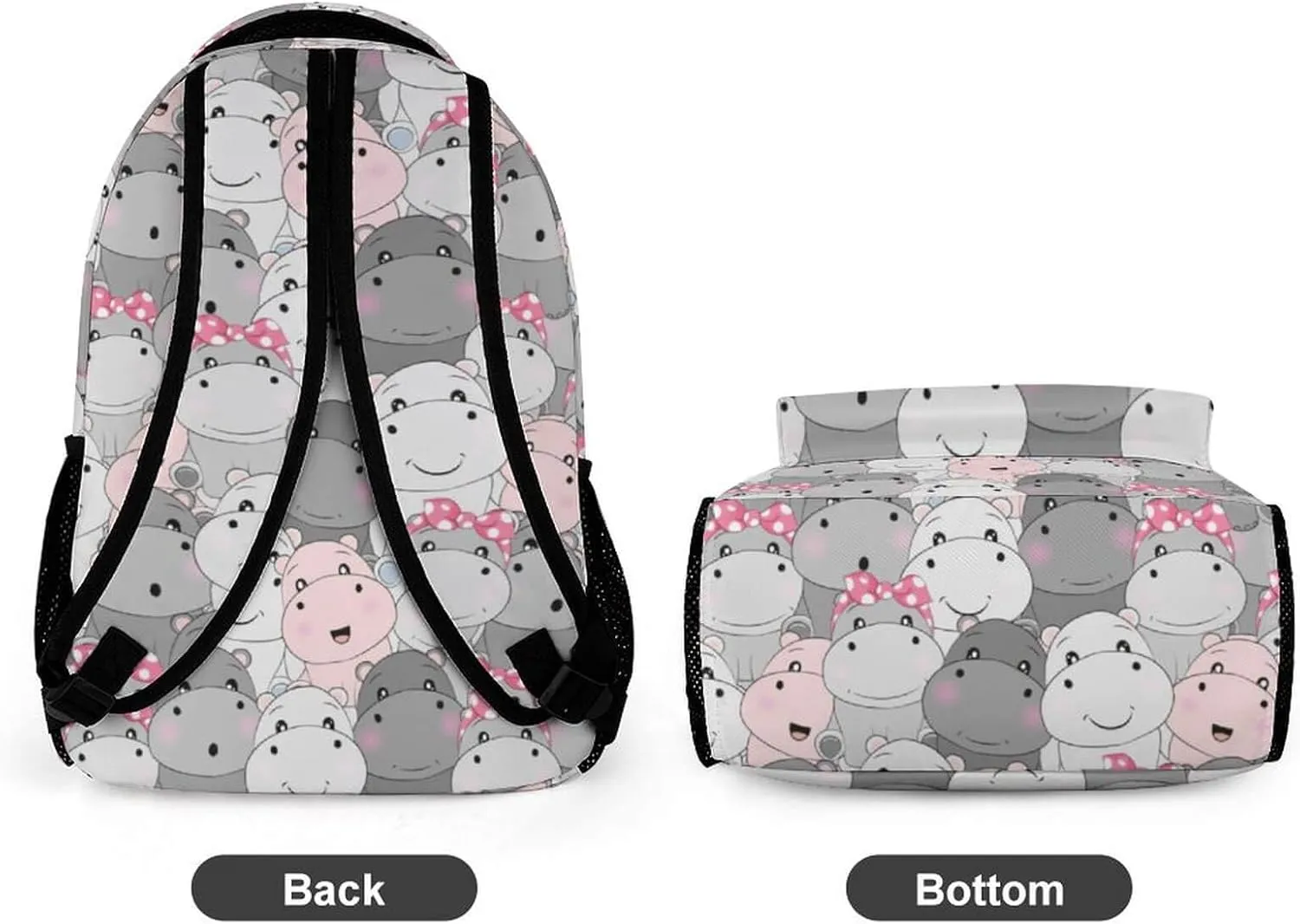 Hippo Backpack for Kids Girls Boys School, 16 Inches Cute Hippo Theme Bookbag, Adjustable, Lightweight, Large Capacity, Colorful Hippo Backpack for School