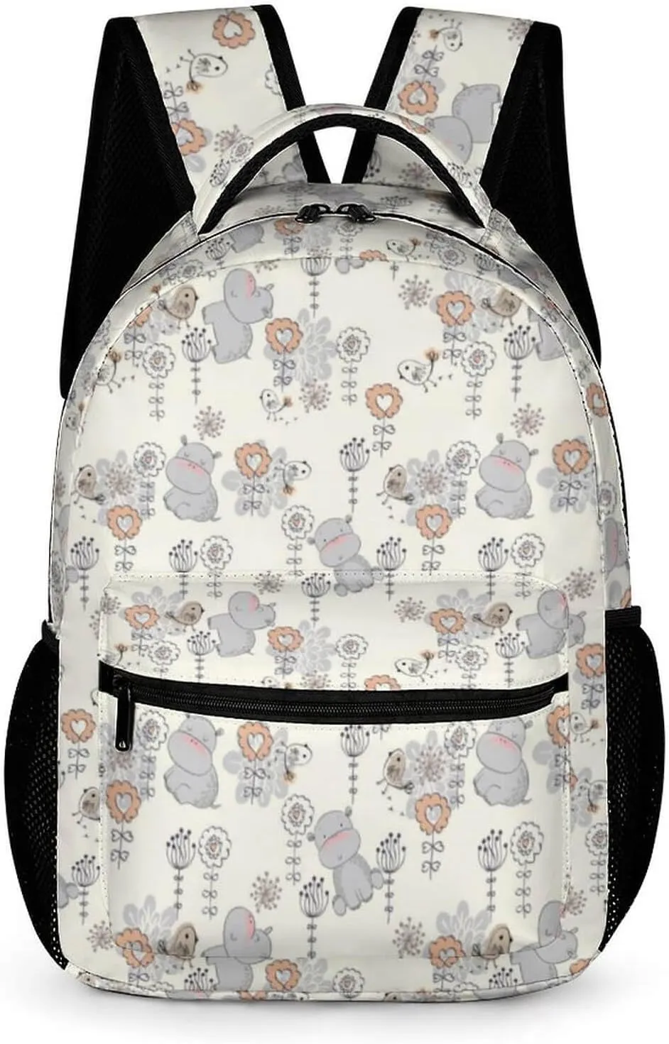 Hippo Backpack for Kids Girls Boys School, 16 Inches Cute Hippo Theme Bookbag, Adjustable, Lightweight, Large Capacity, Colorful Hippo Backpack for School