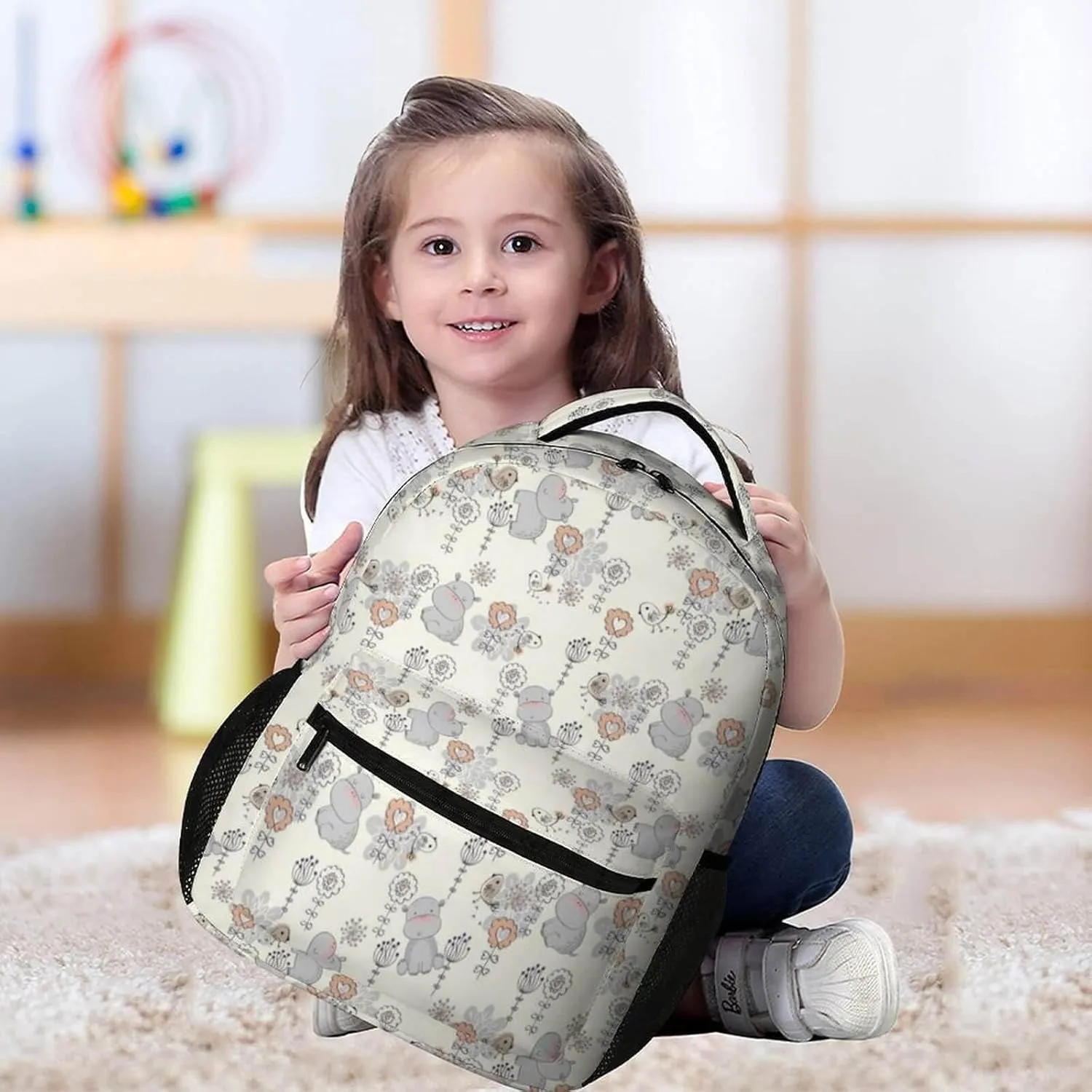 Hippo Backpack for Kids Girls Boys School, 16 Inches Cute Hippo Theme Bookbag, Adjustable, Lightweight, Large Capacity, Colorful Hippo Backpack for School