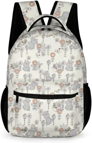 Hippo Backpack for Kids Girls Boys School, 16 Inches Cute Hippo Theme Bookbag, Adjustable, Lightweight, Large Capacity, Colorful Hippo Backpack for School