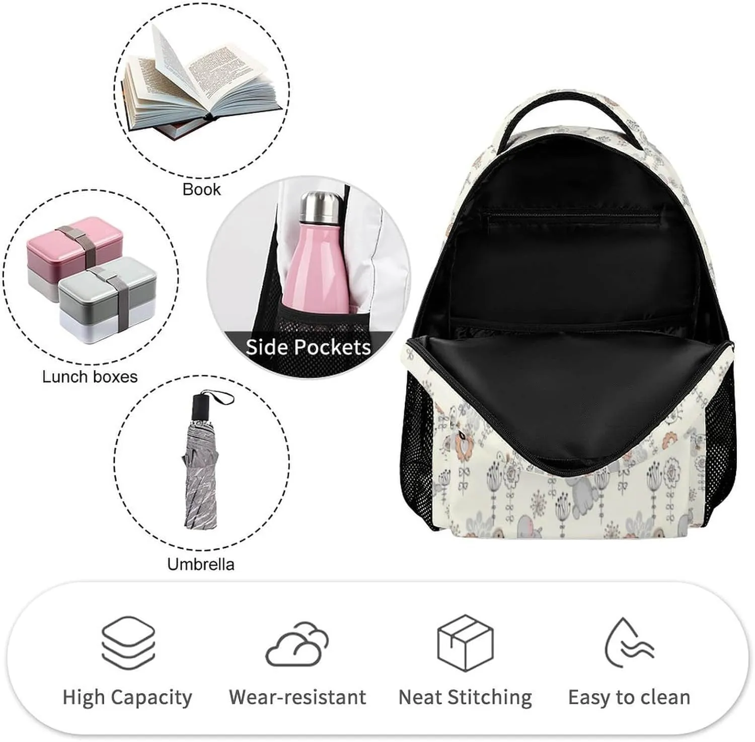 Hippo Backpack for Kids Girls Boys School, 16 Inches Cute Hippo Theme Bookbag, Adjustable, Lightweight, Large Capacity, Colorful Hippo Backpack for School