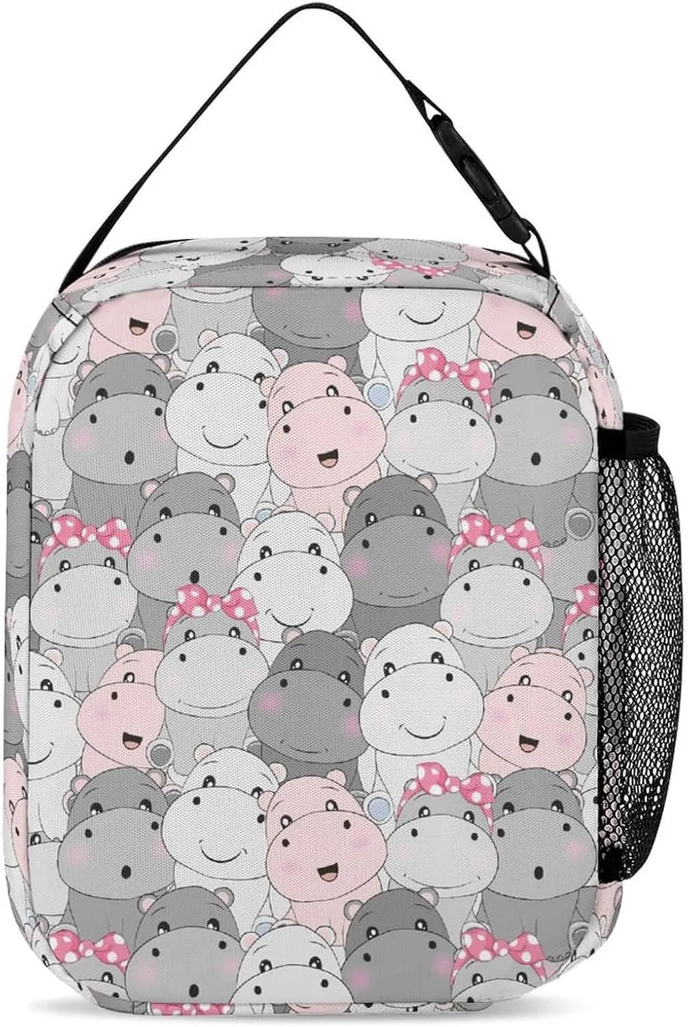 Hippo Backpack with Lunch Box & Pencil Case, 16 Inch Cute Hippo Themed Bookbag, Adjustable Lightweight Large Capacity, Colorful Hippo Backpack Set for Kids Girls Boys School