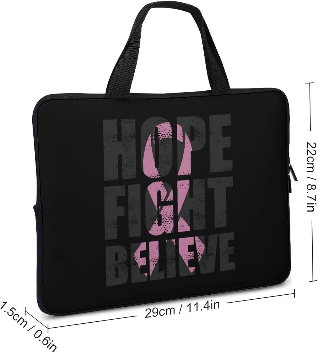 Hope Fight Believe - Breast Cancer Laptop Bag Lightweight Computer Bag Laptop Carrying Case Handbag for Work Business