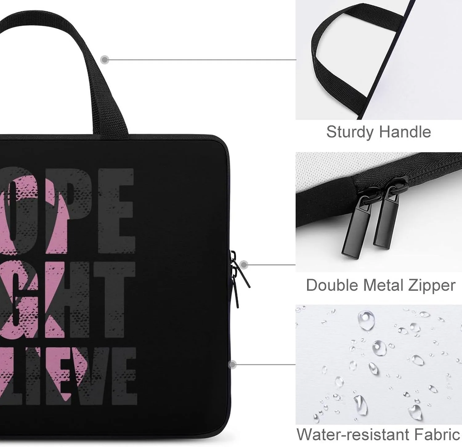 Hope Fight Believe - Breast Cancer Laptop Bag Lightweight Computer Bag Laptop Carrying Case Handbag for Work Business