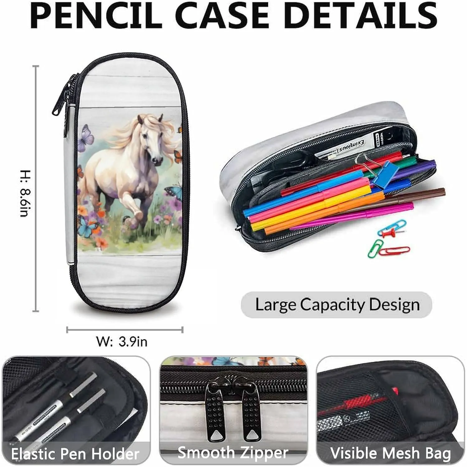 Horse Backpack with Lunch Box Set, 3 in 1 Kids School Backpacks Matching Combo for Girls, Horse Lovers, Animal Print School Bag and Pencil Case Bundle Gifts