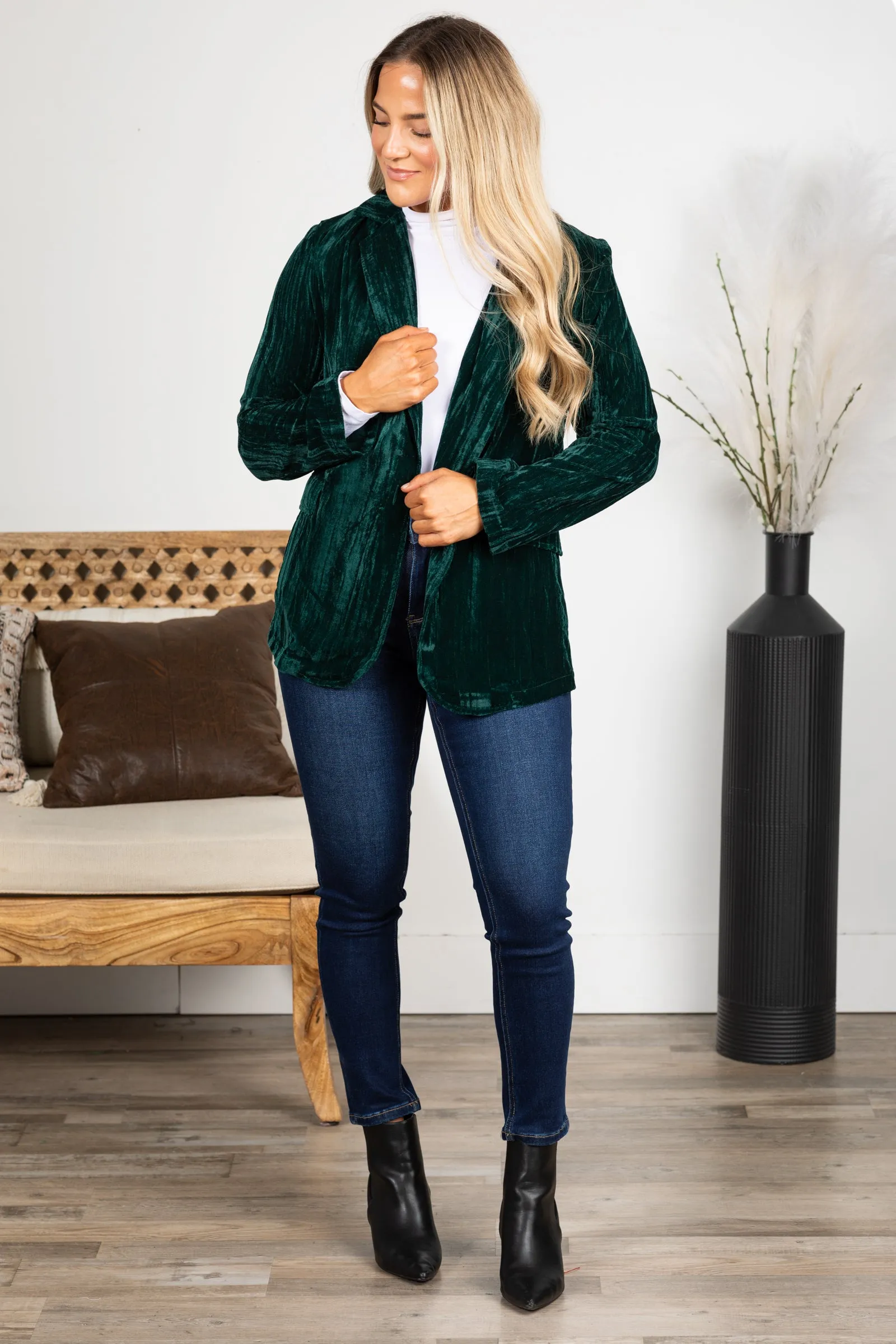 Hunter Green Crinkle Velvet Blazer