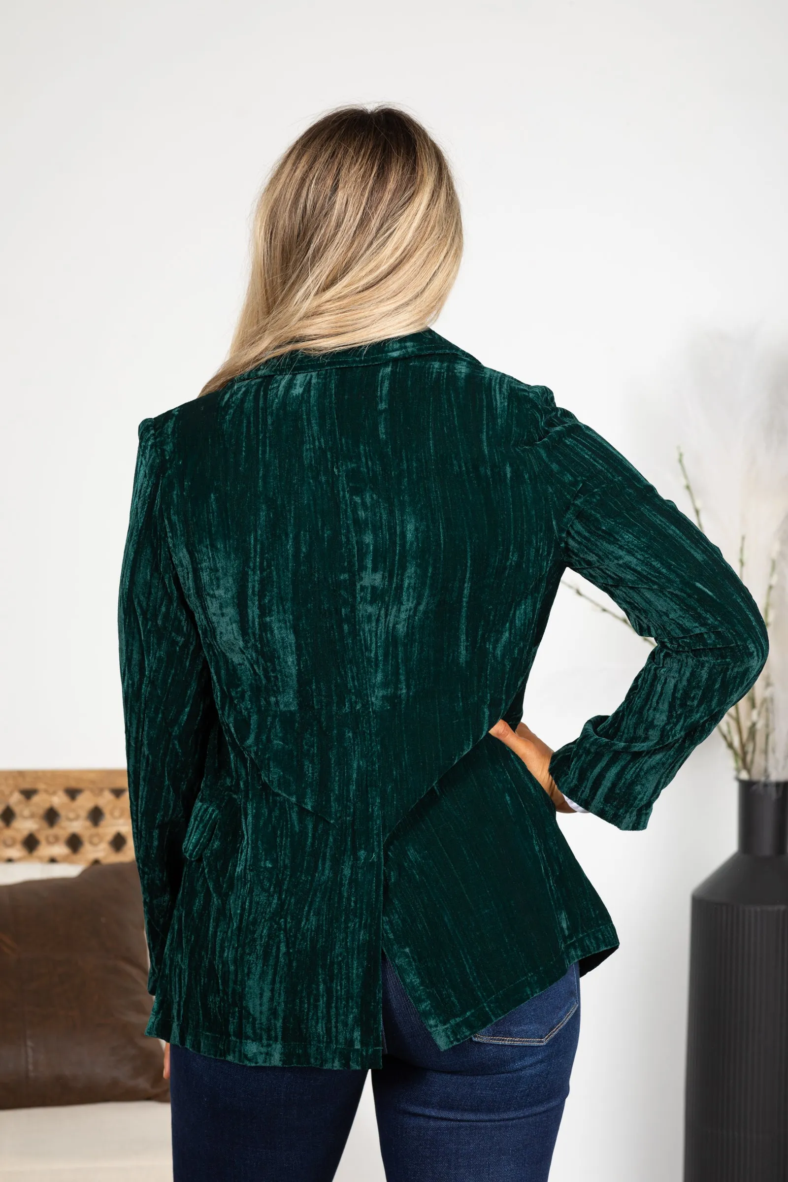Hunter Green Crinkle Velvet Blazer