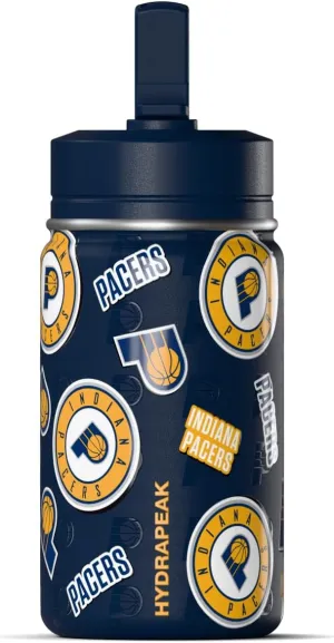 Hydrapeak x NBA Officially Licensed Indiana Pacers 14oz Mini Kids Water Bottle with Straw Lid and Handle Reusable Stainless Steel Double Wall Insulated Spill Proof Sports Gift for Boys Girls
