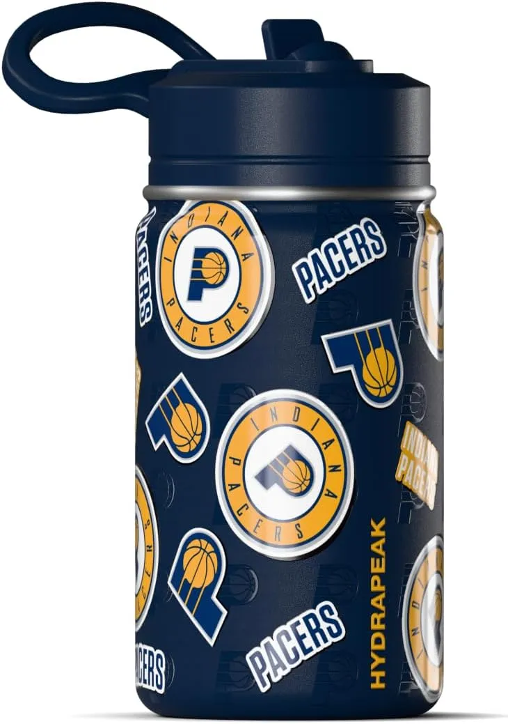 Hydrapeak x NBA Officially Licensed Indiana Pacers 14oz Mini Kids Water Bottle with Straw Lid and Handle Reusable Stainless Steel Double Wall Insulated Spill Proof Sports Gift for Boys Girls