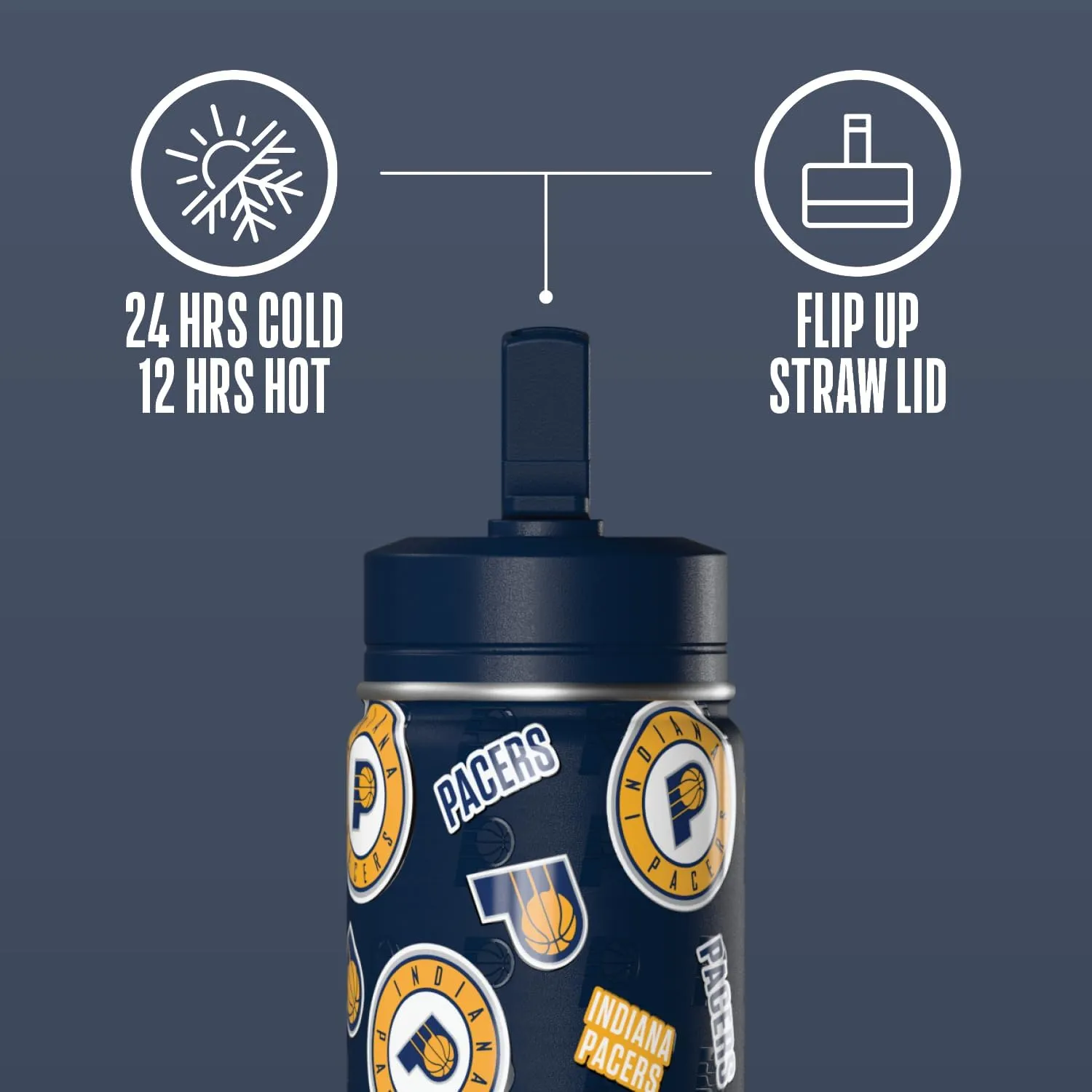 Hydrapeak x NBA Officially Licensed Indiana Pacers 14oz Mini Kids Water Bottle with Straw Lid and Handle Reusable Stainless Steel Double Wall Insulated Spill Proof Sports Gift for Boys Girls